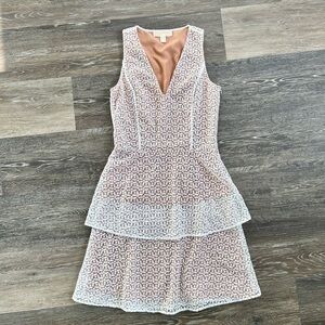Michael Kors White Lace Tiered V-Neck Mini Dress Sleeveless Eyelet Lined 0